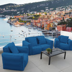 Coussin pour fauteuil de jardin modulable bleu pétrole avec cœur gonflable, tissu Olefin, pompe incluse, pour fauteuils et canapés.