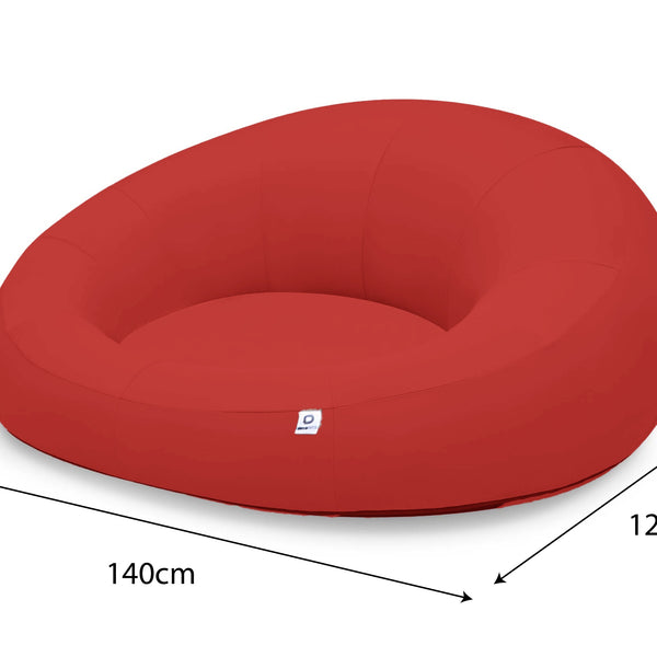 Pouf extérieur Flottant Piscine XXL 140x120 cm rouge en tissu Olefin avec pompe incluse, idéal pour lounging en extérieur.