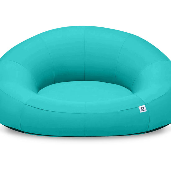 Pouf extérieur flottant pour piscine bleu Caraïbes, XXL 140x120 cm, en tissu Olefin avec pompe incluse.