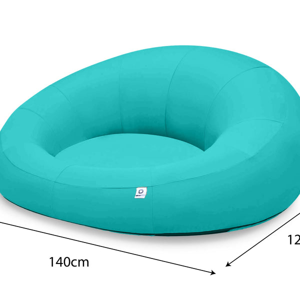 Pouf extérieur flottant pour piscine en tissu Olefin bleu Caraïbes, dimensions 140x120 cm avec pompe incluse.