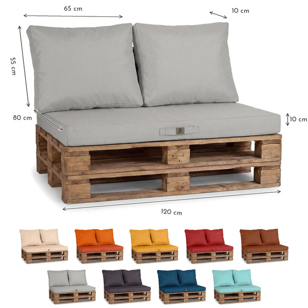 Conjunto de Almofadas para Palete com Capa Amovível 120x80 Cinzento Seixo, tecido anti-UV e hidrófugo