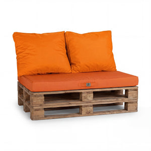 Kit Coussins Palette Déhoussable 120x80 Orange - Imperméable & Extérieur (1 Assise + 2 Dossiers)