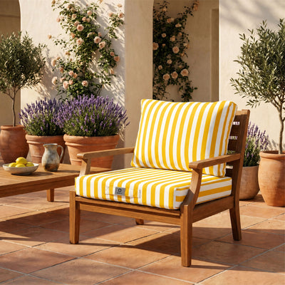 Ensemble Coussins Salon Jardin 60x60 Rayure Jaune - Premium 270g (Assise + Dossier)
