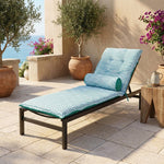 Lounger Cushion 195x60 Motif Éventails Greens + Bolster - UV-Resistant & Water-Repellent
