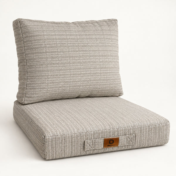 Gartenlounge-Kissen-Set 60x60 Schwarz Meliertes Beige - Sitzfläche + Rückenlehne (Premium 270g)