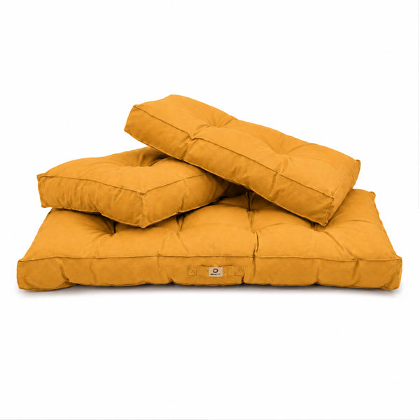 Ensemble Coussins Capitonné Banquette 100x50 Jaune - Épais 15cm (1 Assise + 2 Dossiers)