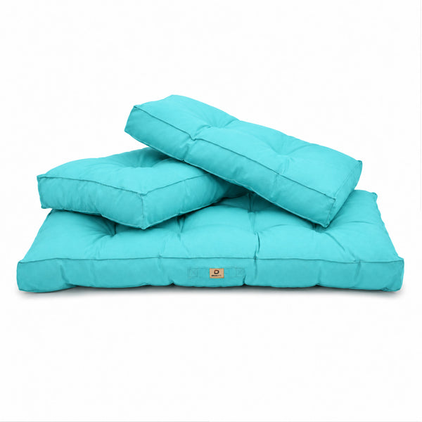 Ensemble Coussins Capitonné Banquette 100x50 Bleu Caraïbes - Épais 15cm (1 Assise + 2 Dossiers)