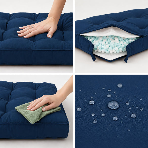 Ensemble Coussins Capitonné Banquette 100x50 Bleu Pétrole - Épais 15cm (1 Assise + 2 Dossiers)