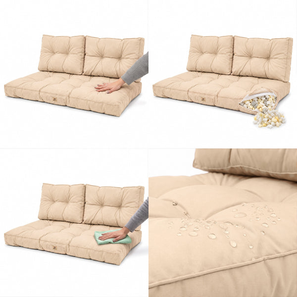 Gewatteerde bankkussenset 120x60 Beige, vulling van schuimvlokken