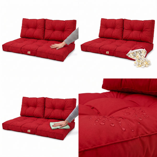 Conjunto de Almofadas Acolchoadas para Banco 120x60 Vermelho, enchimento de flocos de espuma