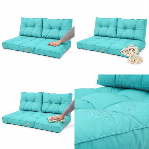 Conjunto de Almofadas Acolchoadas para Banco 120x60 Azul Caraíbas, enchimento de flocos de espuma