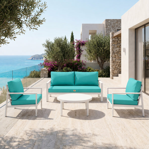 Ensemble Coussins Salon Jardin 60x70 Bleu Caraïbes - Déhoussable & Anti-UV (Assise + Dossier)