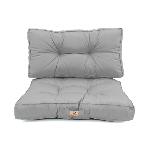 Ensemble de deux coussins capitonnés gris galet, épais 15cm, moelleux pour fauteuils et canapés, assise et dossier.