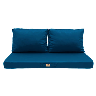 Ensemble de coussins de salon de jardin bleu pétrole Deco-arts.fr, déhoussables et anti-UV, pour fauteuils et canapés (1 assise + 2 dossiers).
