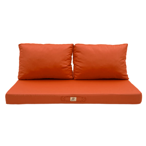 Ensemble de coussins de salon jardin orange 100x50cm, déhoussables et anti-UV, pour fauteuils et canapés, Deco-arts.fr