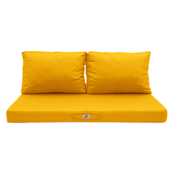 Ensemble Coussins Salon Jardin 120x60 Jaune - Déhoussable & Anti-UV (1 Assise + 2 Dossiers)