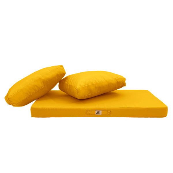 Ensemble Coussins Salon Jardin 120x60 Jaune - Déhoussable & Anti-UV (1 Assise + 2 Dossiers)
