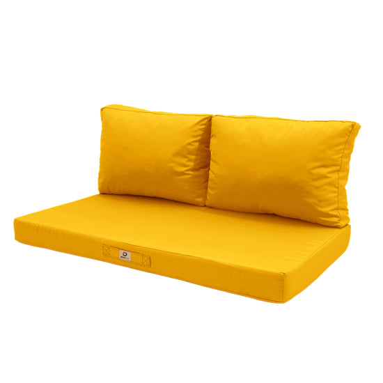 Ensemble Coussins Salon Jardin 120x60 Jaune - Déhoussable & Anti-UV (1 Assise + 2 Dossiers)