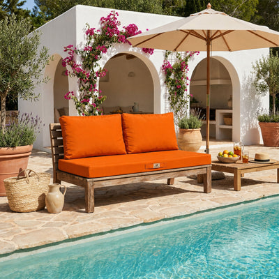 Ensemble Coussins Salon Jardin 120x60 Orange - Déhoussable & Anti-UV (1 Assise + 2 Dossiers)