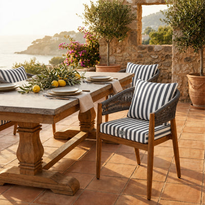 Ensemble Coussins Chaise Jardin 40x40 Rayure Gris Foncé - Premium 270g (Assise + Dossier)