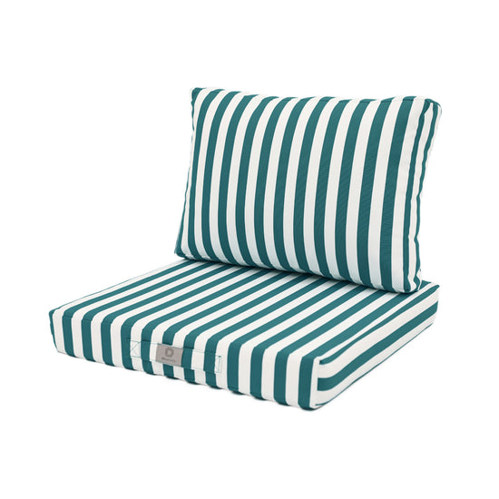 Ensemble de coussins de salon de jardin rayés verts, pour fauteuils et canapés, avec assise et dossier, en tissu 270g.