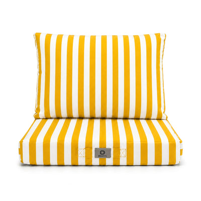 Ensemble Coussins Salon Jardin 60x60 Rayure Jaune - Premium 270g (Assise + Dossier)