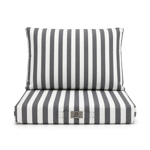 Ensemble Coussins Salon Jardin 60x60 Rayure Gris Foncé - Premium 270g (Assise + Dossier)