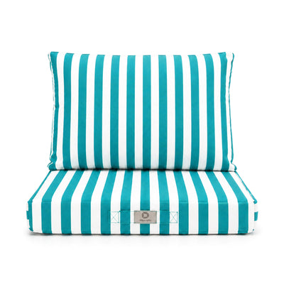 Ensemble Coussins Salon Jardin 60x60 Rayure Turquoise - Premium 270g (Assise + Dossier)