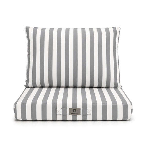 Ensemble Coussins Chaise Jardin 40x40 Rayure Gris Clair - Premium 270g (Assise + Dossier)