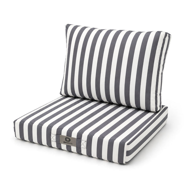 Ensemble Coussins Salon Jardin 60x60 Rayure Gris Foncé - Premium 270g (Assise + Dossier)