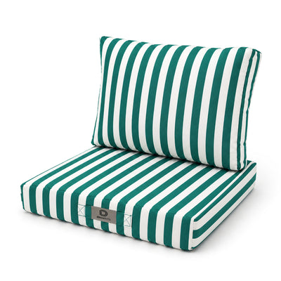 Ensemble Coussins Salon Jardin 50x50 Rayure Vert - Premium 270g (Assise + Dossier)