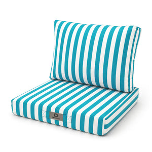 Ensemble Coussins Salon Jardin 60x70 Rayure Turquoise - Premium 270g (Assise + Dossier)