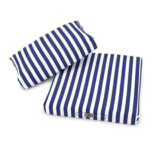 Ensemble Coussins Salon Jardin 60x60 Rayure Bleu Marine - Premium 270g (Assise + Dossier)