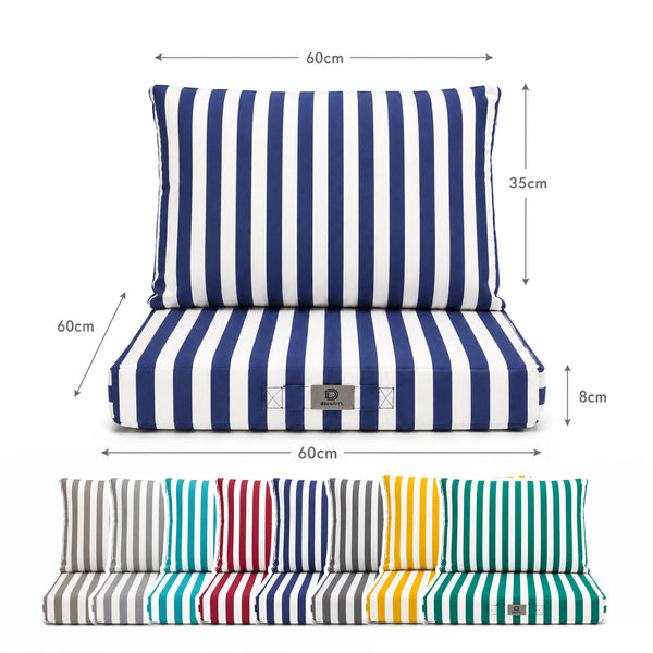 Ensemble Coussins Salon Jardin 60x60 Rayure Bleu Marine - Premium 270g (Assise + Dossier)