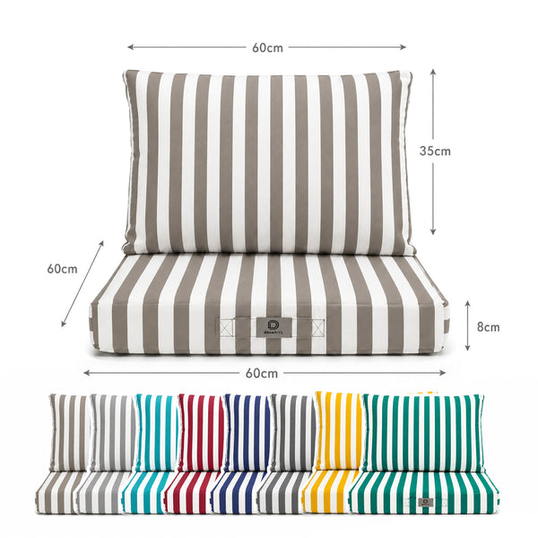 Ensemble Coussins Salon Jardin 60x60 Rayure Beige - Premium 270g (Assise + Dossier)