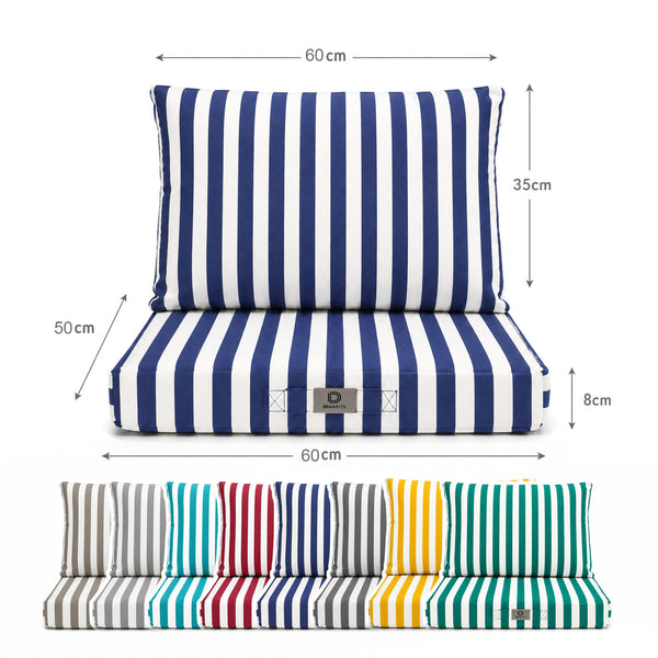 Tuinkussen Set 50x60 Strepen Marineblauw - Premium 270g (Zitting + Rug)