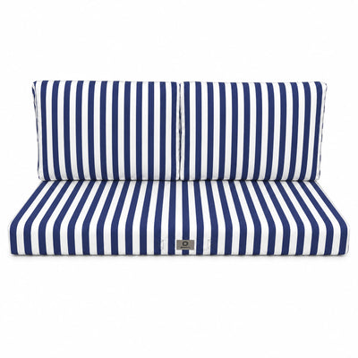 Ensemble Coussins Salon Jardin 120x60 Rayure Bleu Marine - Premium 270g (1 Assise + 2 Dossiers)