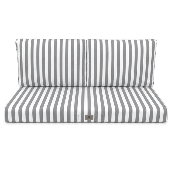 Ensemble Coussins Salon Jardin 120x60 Rayure Gris Clair - Premium 270g (1 Assise + 2 Dossiers)