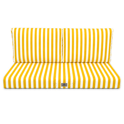Ensemble Coussins Salon Jardin 100x50 Rayure Jaune - Premium 270g (1 Assise + 2 Dossiers)