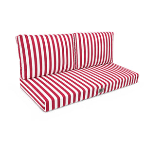 Ensemble Coussins Salon Jardin 100x50 Rayure Rouge - Premium 270g (1 Assise + 2 Dossiers)