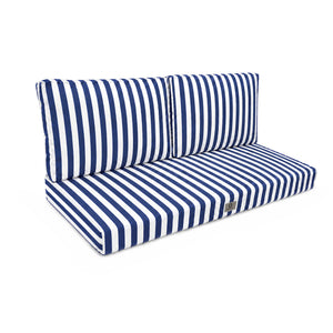 Ensemble Coussins Salon Jardin 100x50 Rayure Bleu Marine - Premium 270g (1 Assise + 2 Dossiers)