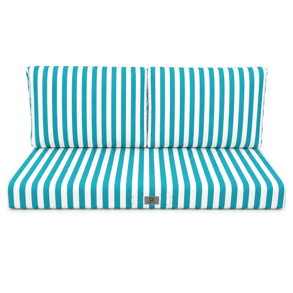 Ensemble Coussins Salon Jardin 120x60 Rayure Turquoise - Premium 270g (1 Assise + 2 Dossiers)