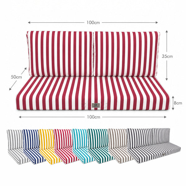 Ensemble Coussins Salon Jardin 100x50 Rayure Rouge - Premium 270g (1 Assise + 2 Dossiers)