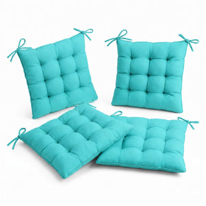 Lot de 4 Galettes de Chaise 40x40 Bleu Caraïbes - Intérieur & Extérieur (Déperlant avec Attaches)