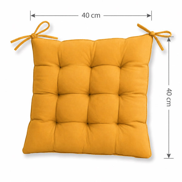 Conjunto de 4 Almofadas para Cadeira 40x40 Amarelo Mel - Interior e Exterior (Hidrorrepelente com Atilhos)