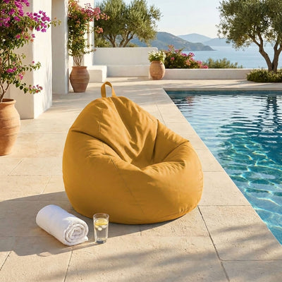 Pouf Poire XL 110x120 Jaune - Déhoussable & Imperméable (Garni Billes)