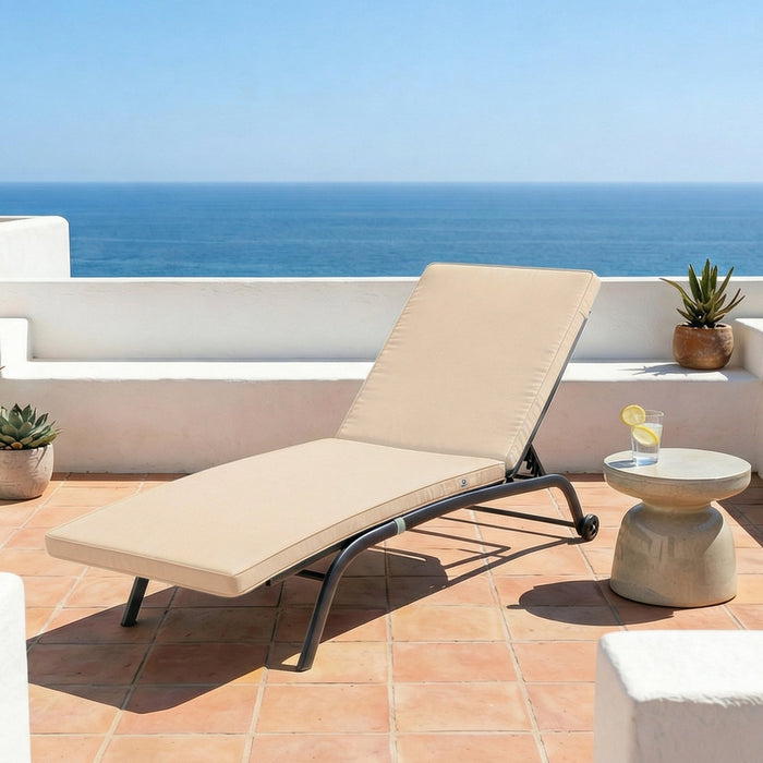 Matelas Bain de Soleil 185x60 Beige - Déhoussable & Imperméable (Transat)
