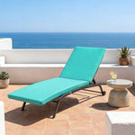 Matelas bain de soleil turquoise 185x60 cm, déhoussable et imperméable, parfait pour transat, en tissu résistant et confortable.
