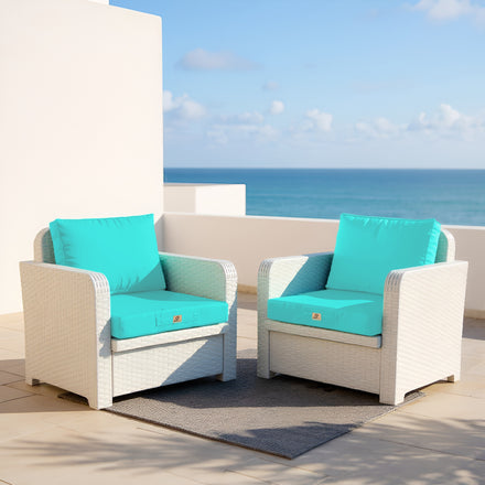 Ensemble Coussins Salon Jardin 50x50 Bleu Caraïbes - Déhoussable & Anti-UV (Assise + Dossier)