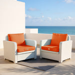Ensemble de coussins de salon jardin 50x50 cm orange, déhoussables et anti-UV pour fauteuils et canapés.